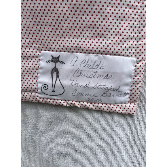 Kids Santa Christmas Throw Wall Hanging Red Work Embroidery Retro 1920s Style - Picture 10 of 10